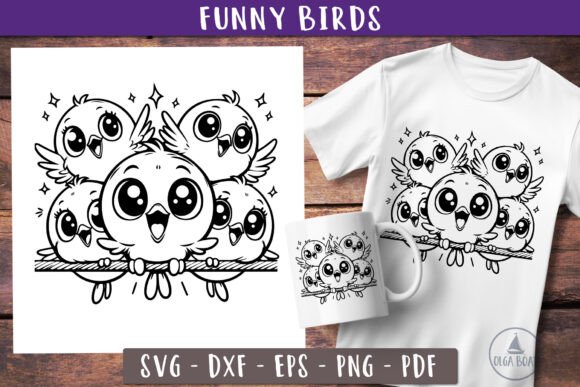 Funny Birds Svg Happy Birds Clipart for Crafts and Graphics