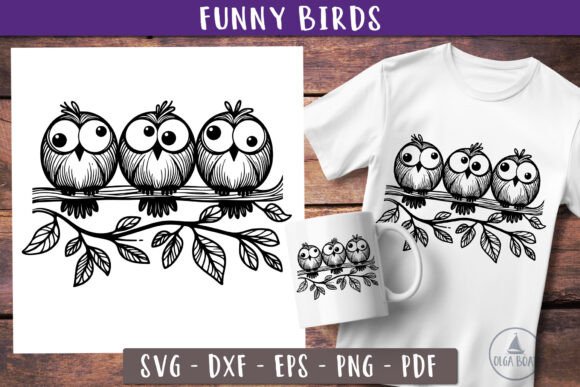 Funny Birds Svg Whimsical Bird on Branch for Crafts and Graphics