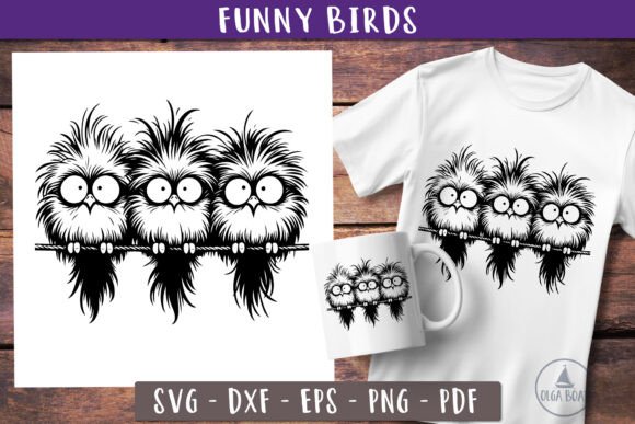 Funny Birds Svg Whimsical Birds on Wire Graphics for Crafts