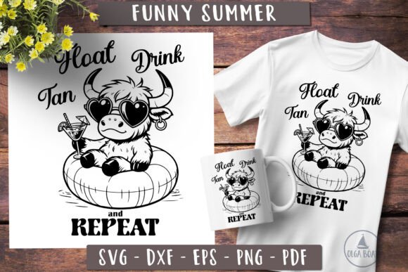 Highland Cow Svg Funny Summer Beach Graphics for Crafts