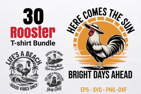 Summer Rooster Bundle Graphics for Crafts